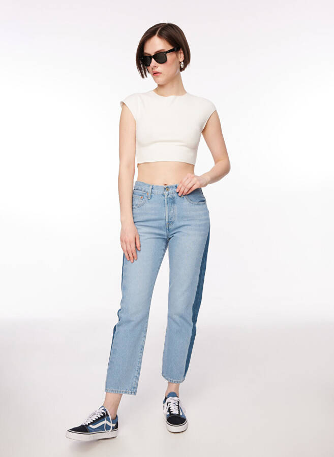 Levi's 501 Crop Light Blue High Waist Women's Denim Jeans NEVER FADE - 6