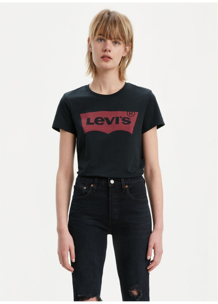 Levis Kadın Bisiklet Yaka Baskılı Siyah T-Shirt - 5