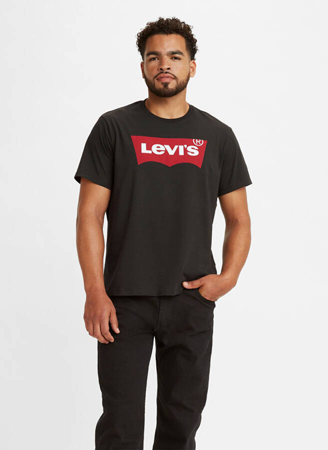 Levis Siyah Bisiklet Yaka Baskılı Erkek T-Shirt - 1