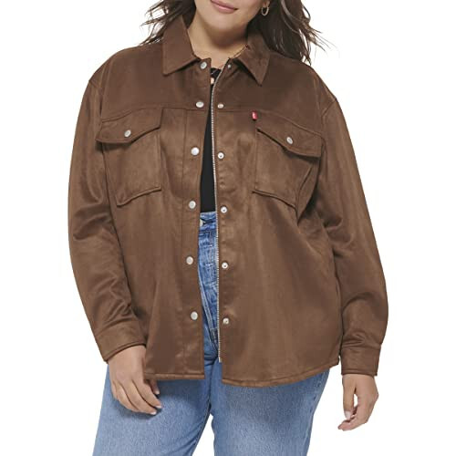 Levi's Women's Plus Size Soft Faux Suede Shirt Jacket - 4