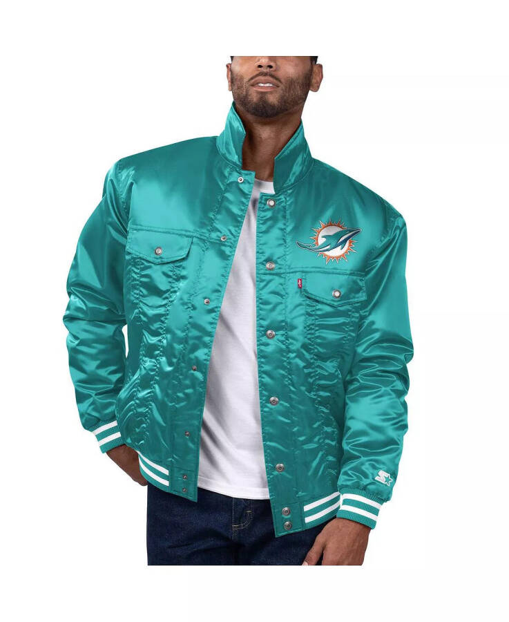 Levi's x Starter Men's Aqua Miami Dolphins Silver Tab Trucker Full-Snap Jacket Aqua - 1