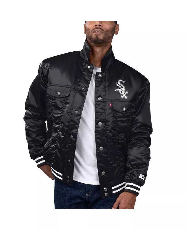 Levi's x Starter Men's Black Chicago White Sox Silver Tab Satin Full-Snap Trucker Jacket Black - 1