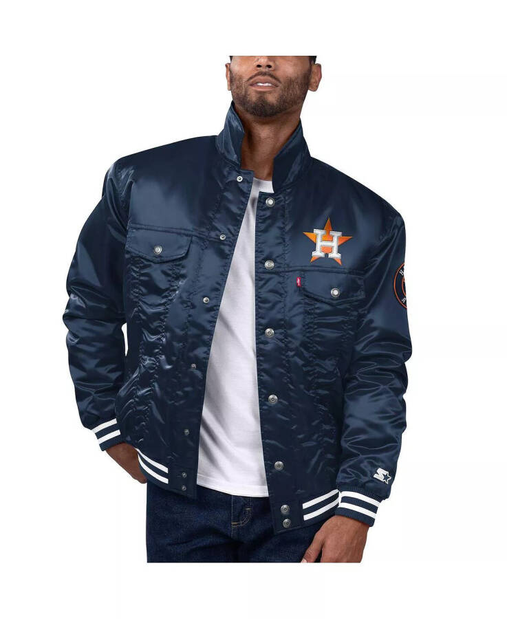 Levi's x Starter Men's Navy Houston Astros Silver Tab Satin Full-Snap Trucker Jacket Navy - 1