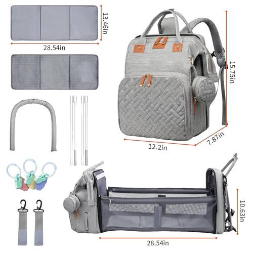 LHDYMXYN Baby Diaper Bags with Changing Station, Multifunctional Diaper Bag Backpack for Moms Dads with USB Charging Port, Waterproof Travel Diaper, Baby Shower Gifts for Baby Boy & Girls (Gray) - 7