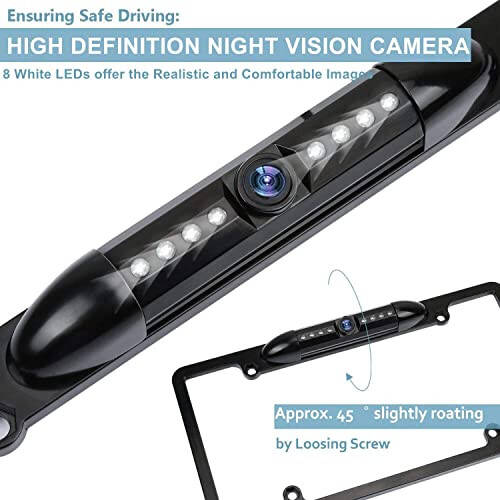 License Plate Frame Backup Camera Night Vision Car Rear View Camera with 8 Bright LEDs 170° Viewing Angle Waterproof Backup Camera Vehicle Universal Reversing Assist Security - 3