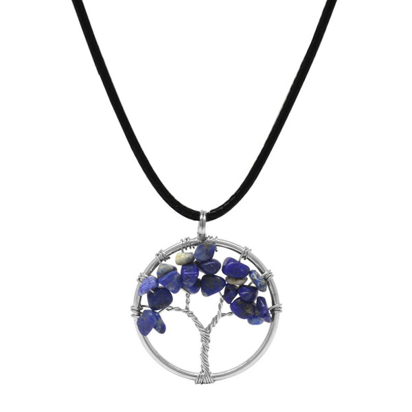 Life Tree Design Elegant Rope Chain Lapis Lazuli Natural Stone Women's Necklace - 2