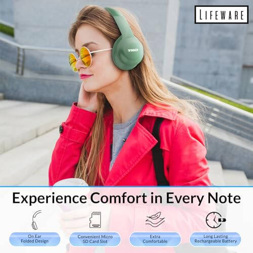 Lifeware TKO Wireless Headphones with Compact Folding Design - Over-Ear Headphones with High Bass, AUX Port, SD Card, Noise-Cancelling, 8Hrs Playtime (Dark Gray) - 5