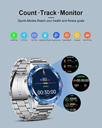 LIGE Smart Watches for Men, 1.32“ Smart Watch with Bluetooth Calls/Message Push, 20 Sport Modes Blood Pressure/Heart Rate Tracker IP67 Waterproof Blue Mens Smartwatch for Android iOS Phones - 4