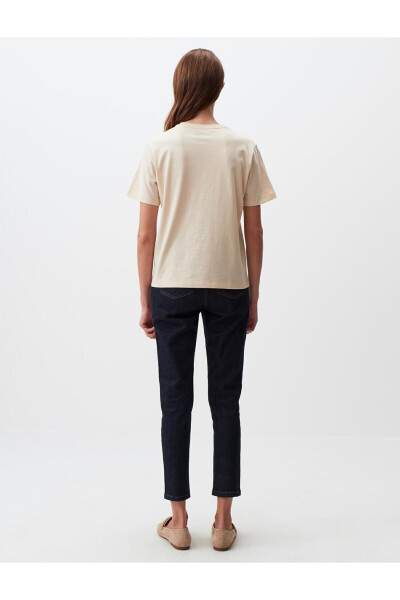 Light Beige Crew Neck Printed Cotton T-Shirt - 15