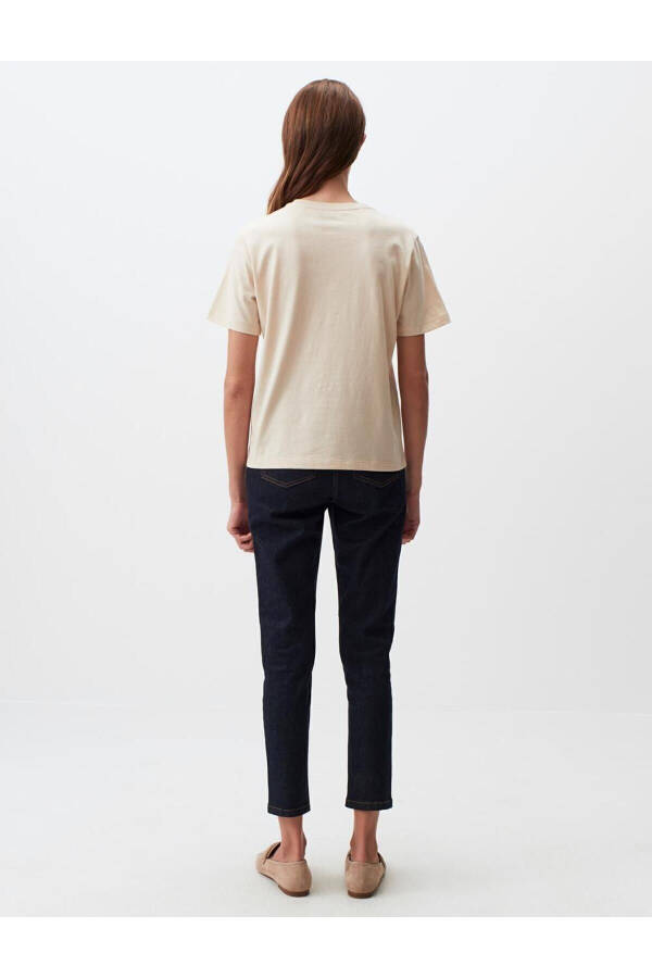 Light Beige Crew Neck Printed Cotton T-Shirt - 10