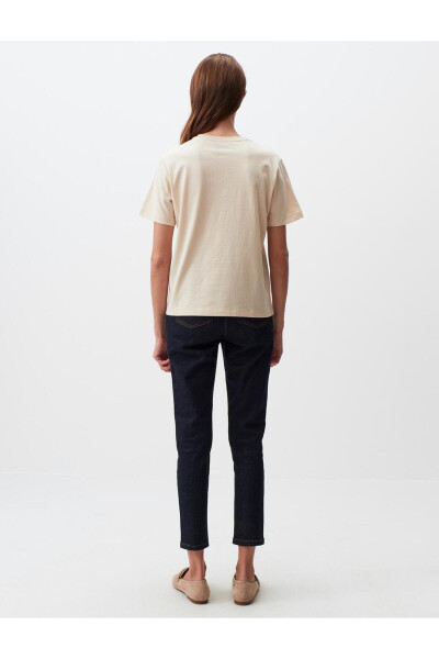 Light Beige Crew Neck Printed Cotton T-Shirt - 20