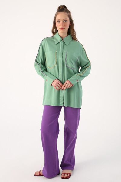 Light Green Viscose Shirt with Piping Detail - 1