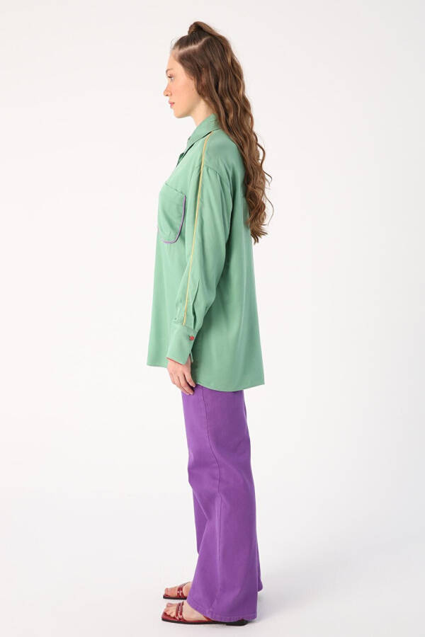 Light Green Viscose Shirt with Piping Detail - 3