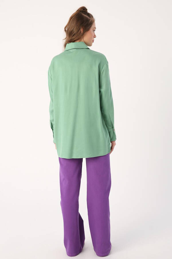 Light Green Viscose Shirt with Piping Detail - 4