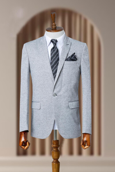 Light Grey Italian Style Slim Fit Classic Men's Blazer Jacket - 2