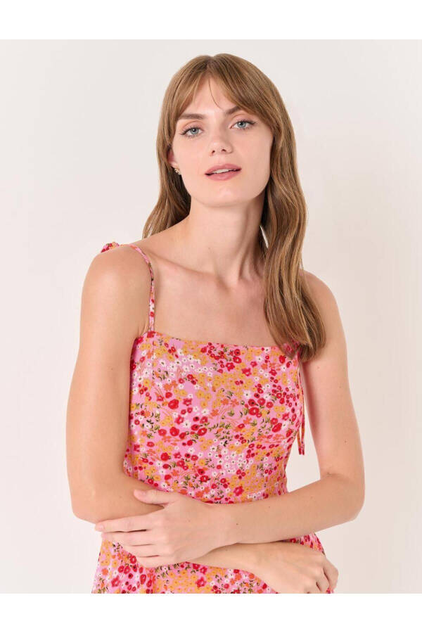 Light Pink Plain V-Neck Strapless Floral Mini Dress - 8