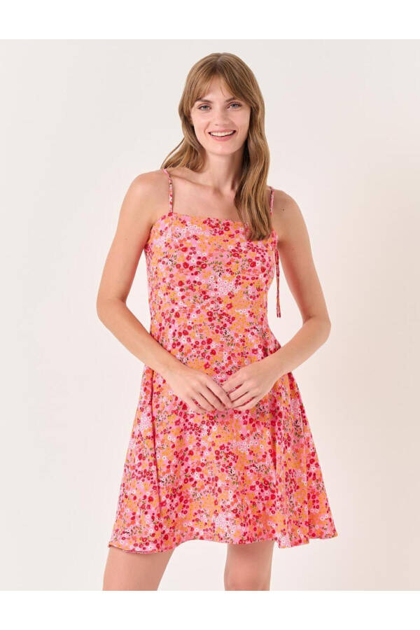 Light Pink Plain V-Neck Strapless Floral Mini Dress - 11