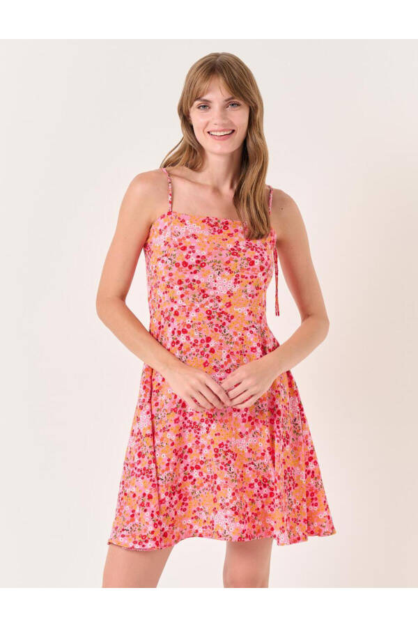 Light Pink Plain V-Neck Strapless Floral Mini Dress - 17