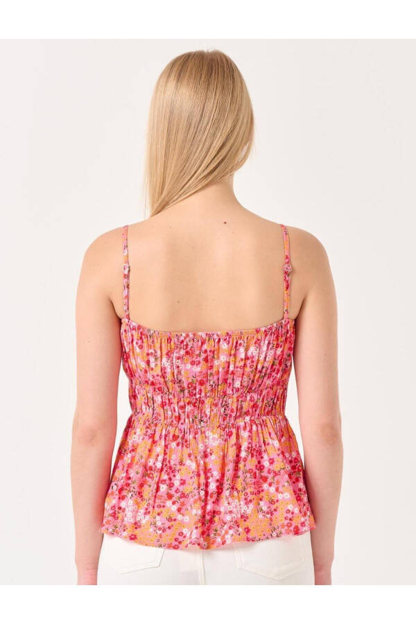 Light Pink Strapless Floral Blouse with a Plain Collar - 29