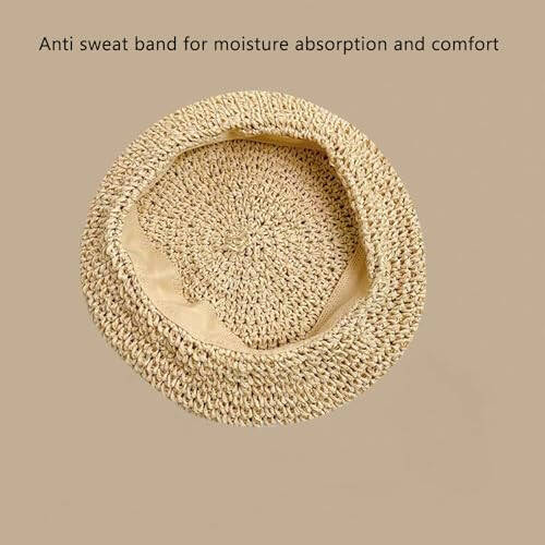 Lightbird Women's Straw Beret Hat Summer French Beret Hats Sun Cap Artist Crochet Beret - 4