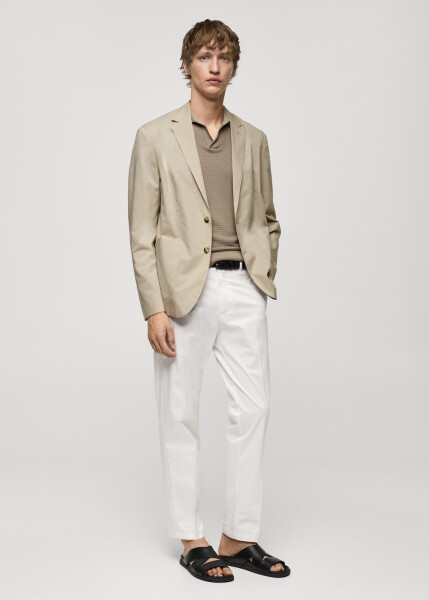 Lightweight cotton blazer jacket in beige. - 2