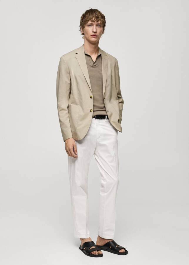 Lightweight cotton blazer jacket in beige. - 2