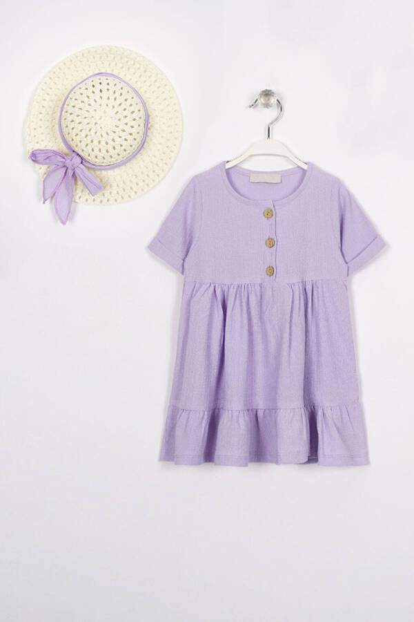 Lila Button Detail Frilled Hat Girl Dress - 1