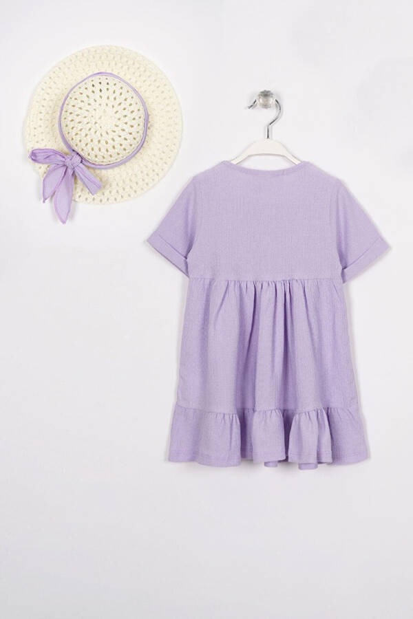 Lila Button Detail Frilled Hat Girl Dress - 2