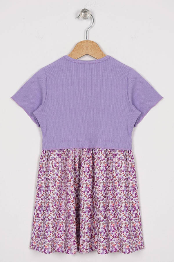 Lila Floral Print Dress for Girls with a Front Opening - 3