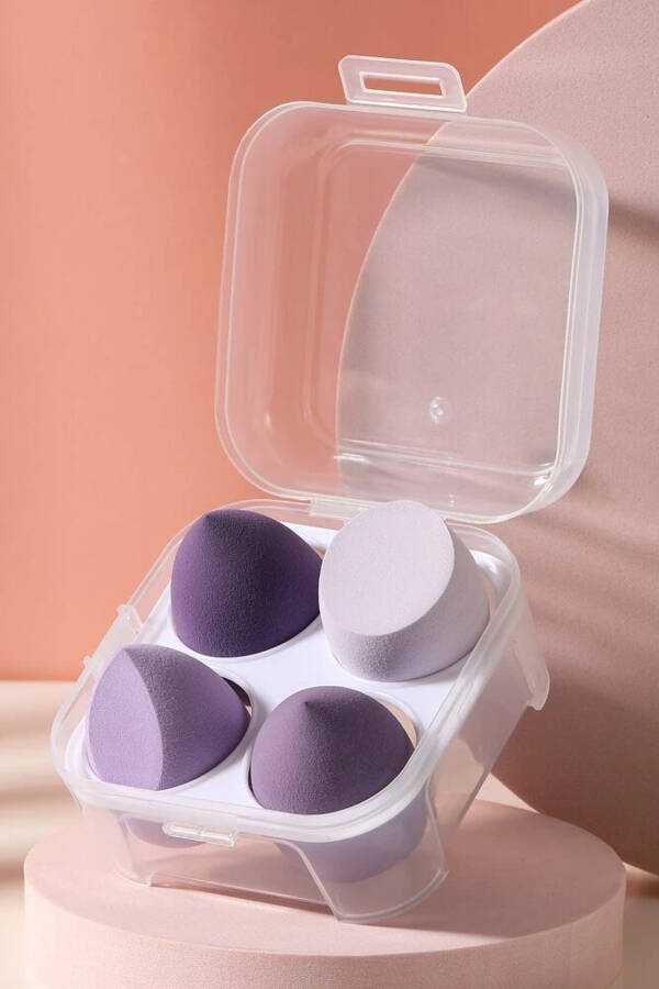 Lila Tones 4 Piece Pear Makeup Sponge Set with Plastic Case - 1