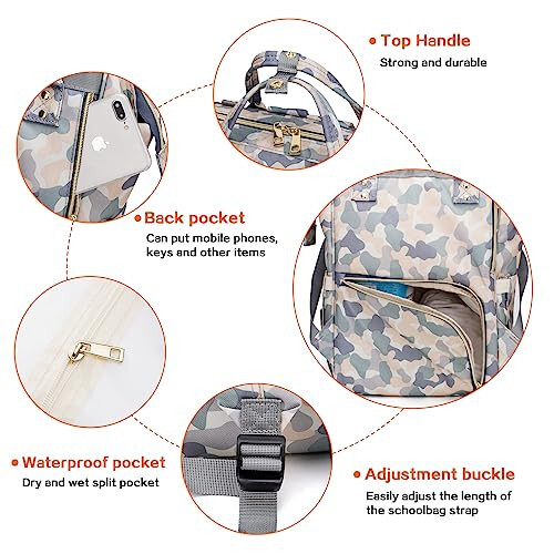 LIMHOO Erkaklar uchun Diaper Bag Backpack, Suv o'tkazmaydigan Katta Kanvas Camo Nappy Bags, Baby Care Bag (Yengil Camo) - 3