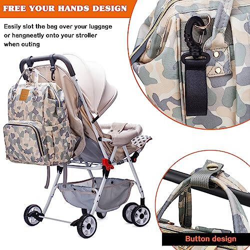 LIMHOO Erkaklar uchun Diaper Bag Backpack, Suv o'tkazmaydigan Katta Kanvas Camo Nappy Bags, Baby Care Bag (Yengil Camo) - 6