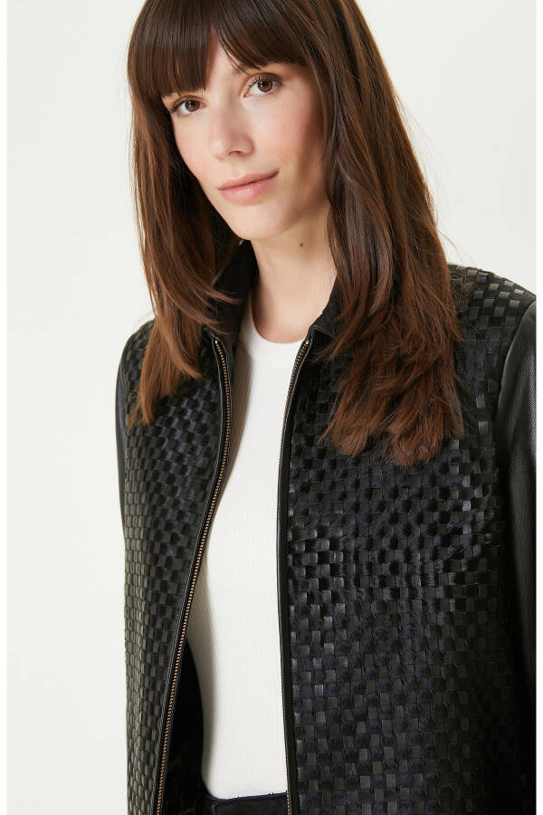 Limited Black Knit Detail Leather Jacket - 20