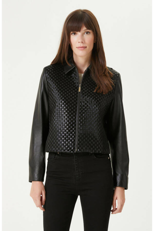 Limited Black Knit Detail Leather Jacket - 22