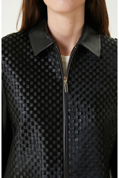 Limited Black Knit Detail Leather Jacket - 23