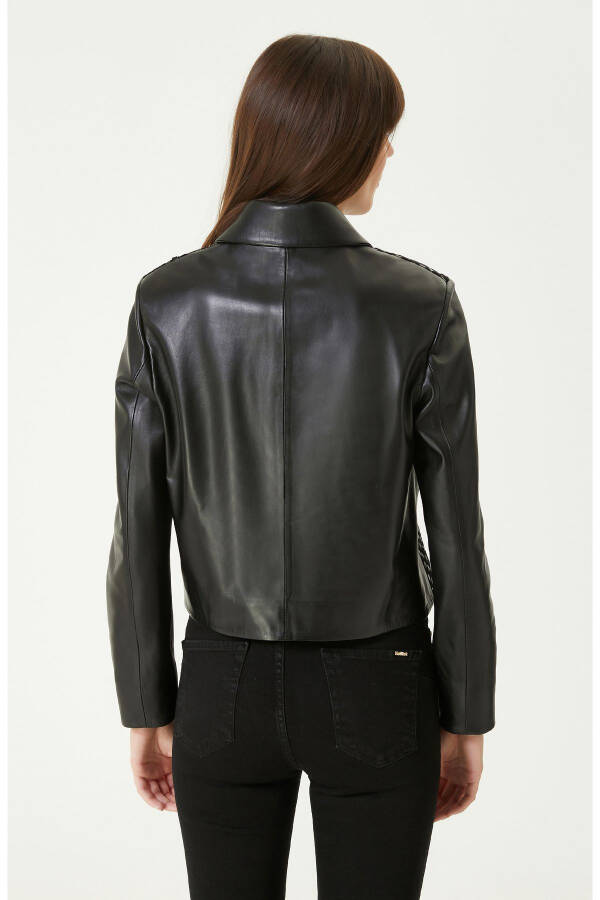 Limited Black Knit Detail Leather Jacket - 24