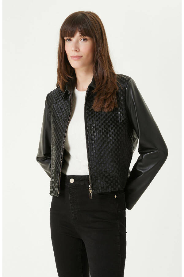 Limited Black Knit Detail Leather Jacket - 7