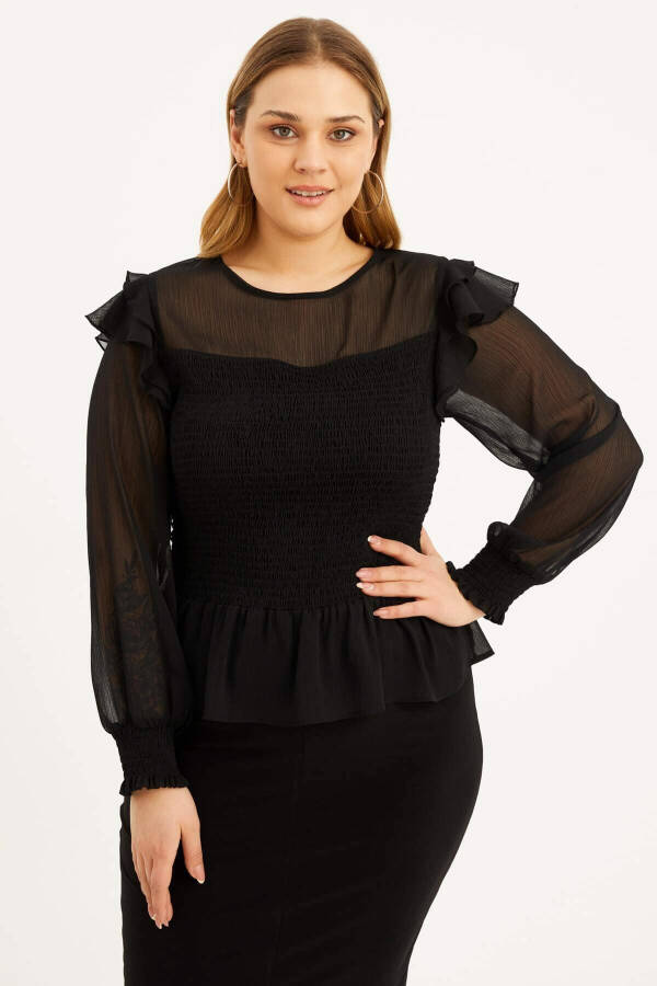 Lined Chiffon Blouse with Gipe Detail - 1