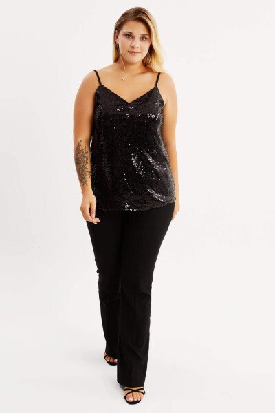 Lined Strappy Sequined Blouse - 3