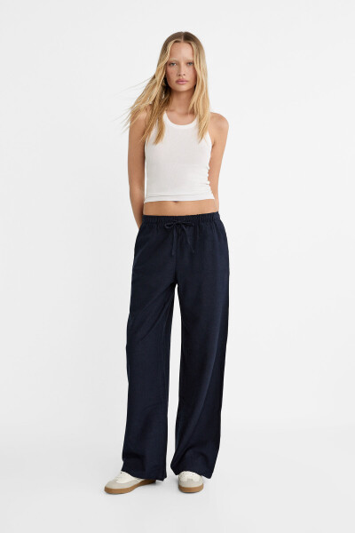 Linen blend wide leg pants - 1