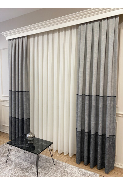 Linen Look Knitted Detailed Pattern 1/2.50 Pleat Blackout Curtain - Light Grey - 7