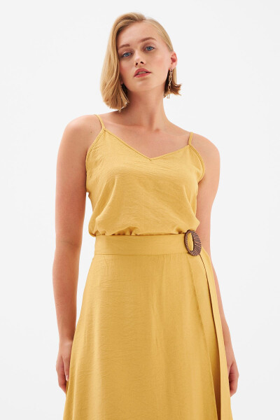 Linen Strapless Blouse - Saffron - 1