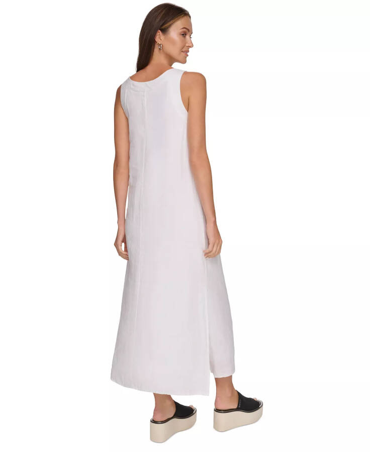 Linen V-Neck Maxi Dress White - 2