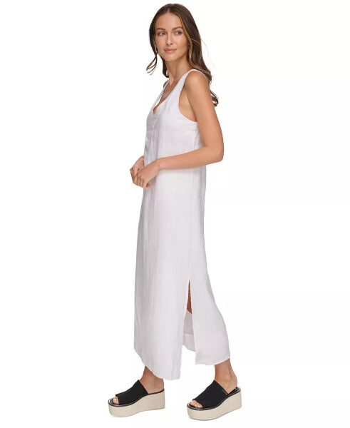 Linen V-Neck Maxi Dress White - 3