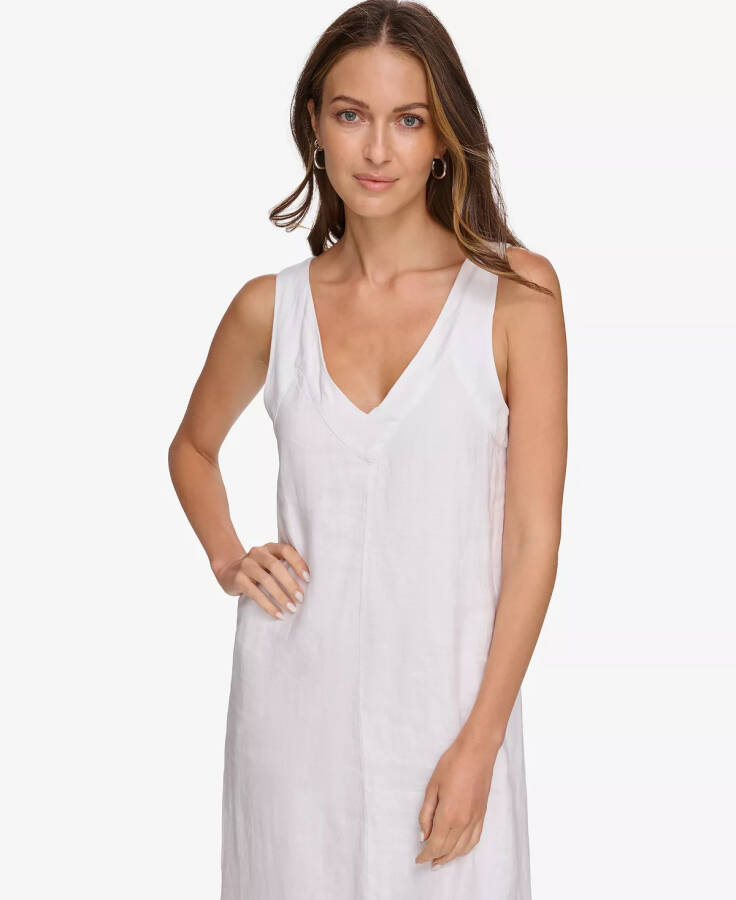 Linen V-Neck Maxi Dress White - 4