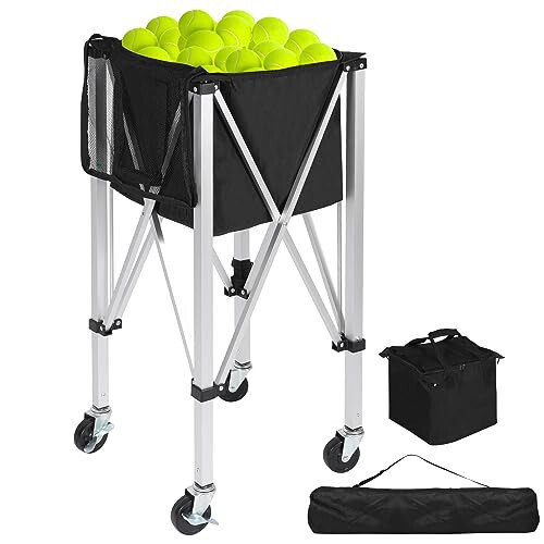 Lineslife Portable Tennis Balls Hopper Holds 200 Balls, Foldable Tennis Ball Basket Wheeled Teaching Carts, Lightweight Tennis Ball Carrier with Wheels - 1