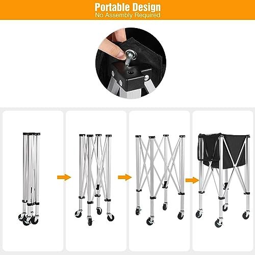 Lineslife Portable Tennis Balls Hopper Holds 200 Balls, Foldable Tennis Ball Basket Wheeled Teaching Carts, Lightweight Tennis Ball Carrier with Wheels - 5