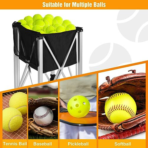 Lineslife Portable Tennis Balls Hopper Holds 200 Balls, Foldable Tennis Ball Basket Wheeled Teaching Carts, Lightweight Tennis Ball Carrier with Wheels - 7