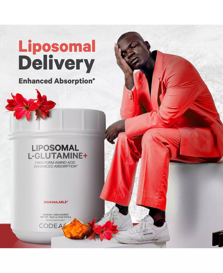 Liposomal L-Glutamine Powder 5000mg, Free-Form Amino Acid, Performance Muscles Support, 1lb White - 5