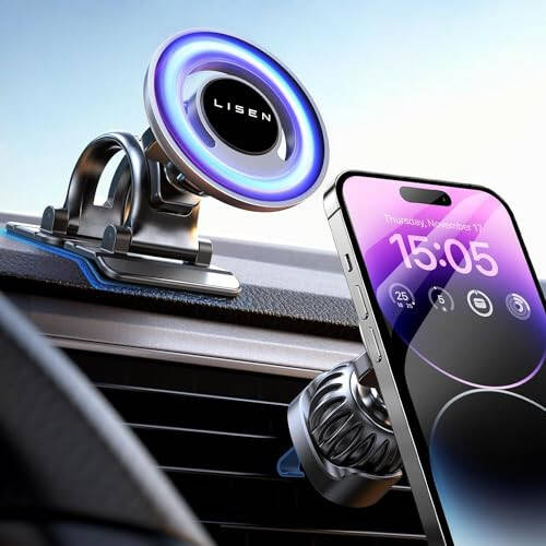 LISEN Fits MagSafe Car Mount Strong Magnetic Phone Holder for Car Magsafe, Dashboard Vent iPhone Car Mount Holder Car Accessories for iPhone 15 12 13 14 Pro - 9